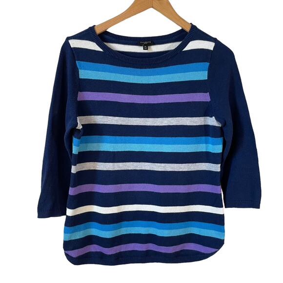 Talbots Sweaters - TALBOTS PETITE Womens Striped 3/4 Sleeve Sweater Blue Size Petite Medium Classic